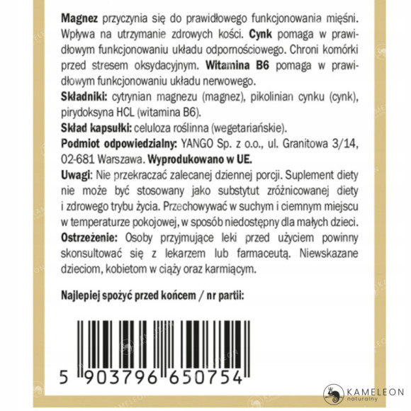 Yango MAGNEZ + CYNK + B6 635mg wsparcie: MIĘŚNIE ENERGIA ODPORNOŚĆ Yango MAGNEZ + CYNK + B6 635mg wsparcie: MIĘŚNIE ENERGIA ODPORNOŚĆ