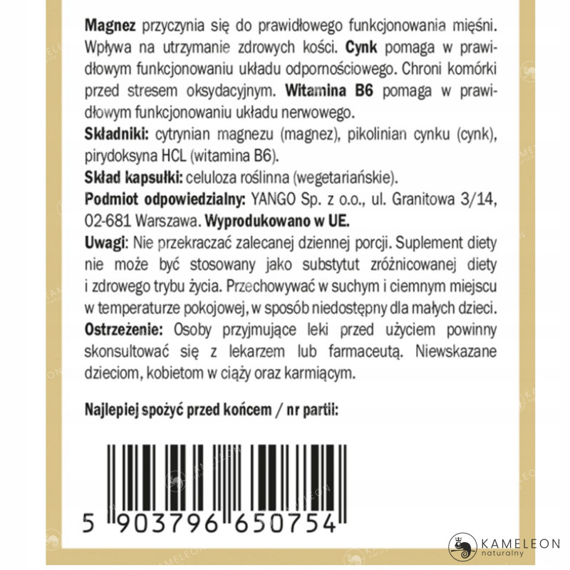 Yango MAGNEZ + CYNK + B6 635mg wsparcie: MIĘŚNIE ENERGIA ODPORNOŚĆ
