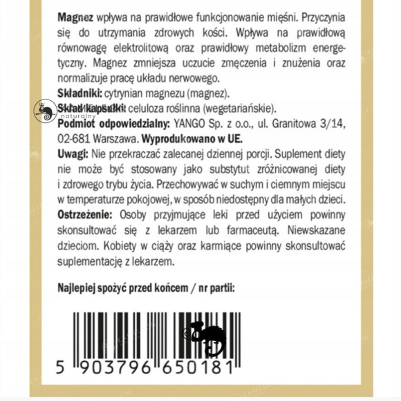 Yango MAGNEZ CYTRYNIAN 630mg MAGNEZU 90kps