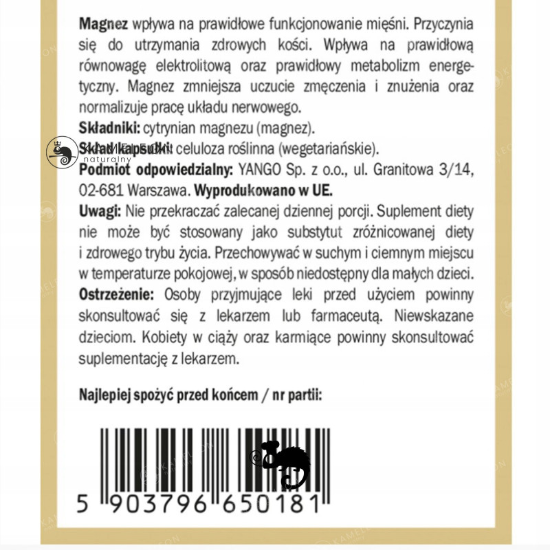 Yango MAGNEZ CYTRYNIAN 630mg MAGNEZU 90kps
