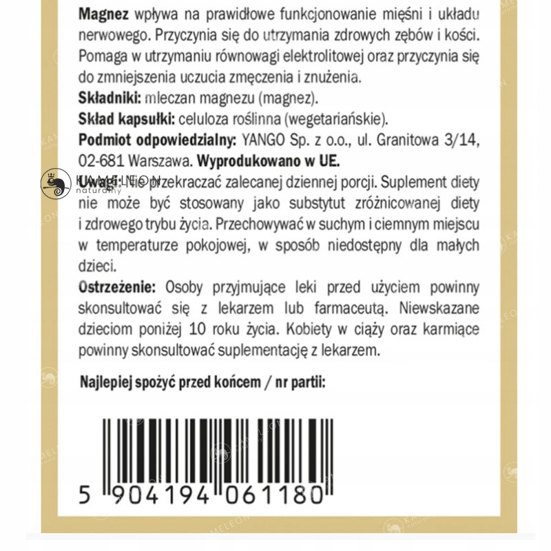 Yango MAGNEZ MLECZAN MAGNEZU 456mg 90 kapsułek