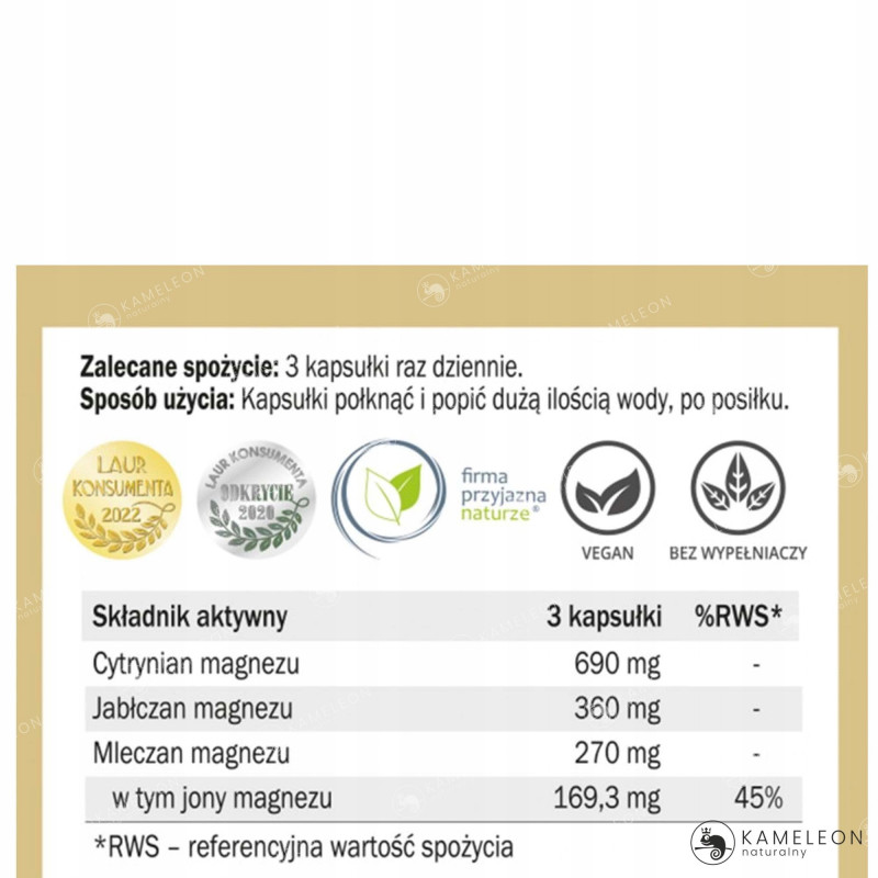 Yango MAGNEZ ORGANICZNY 3 FORMY MLECZAN CYTRYNIAN JABŁCZAN Magnezu 90 kaps