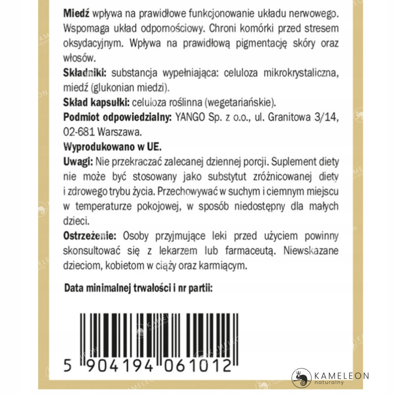Yango MIEDŹ FORMA ORGANICZNA 90 kapsułek