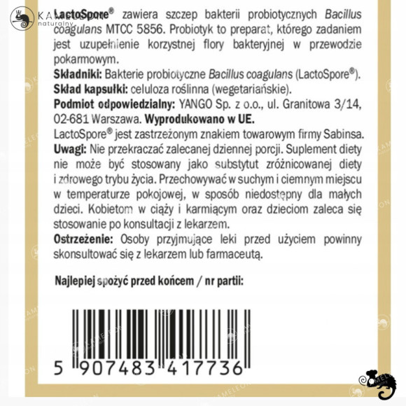 Yango PROBIOTYK BC-12 Bakterie Bacillus Coagulans 30ks wsparcie: MIKROFLORA Yango PROBIOTYK BC-12 Bakterie Bacillus Coagulans 30ks wsparcie: MIKROFLORA