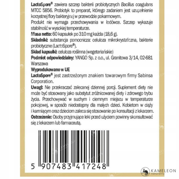 Yango PROBIOTYK BC-2 Bakterie Bacillus Coagulans wsparcie MIKROFLORA 60kps Yango PROBIOTYK BC-2 Bakterie Bacillus Coagulans wsparcie MIKROFLORA 60kps