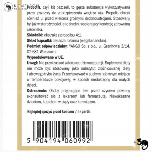 Yango PROPOLIS Ekstrakt 4:1 NATURALNY ANTYBIOTYK wsparcie: INFEKCJE 90kaps Yango PROPOLIS Ekstrakt 4:1 NATURALNY ANTYBIOTYK wsparcie: INFEKCJE 90kaps