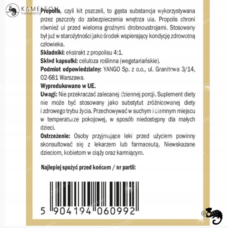Yango PROPOLIS Ekstrakt 4:1 NATURALNY ANTYBIOTYK wsparcie: INFEKCJE 90kaps