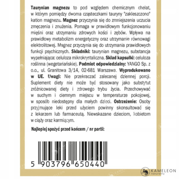 Yango TAURYNIAN MAGNEZU CHELAT magnez Mg 60kaps