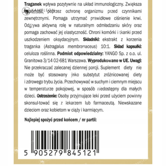 Yango TRAGANEK ekstrakt wsparcie: ODPORNOŚĆ CUKRZYCA CIŚNIENIE KRWI 100kaps Yango TRAGANEK ekstrakt wsparcie: ODPORNOŚĆ CUKRZYCA CIŚNIENIE KRWI 100kaps