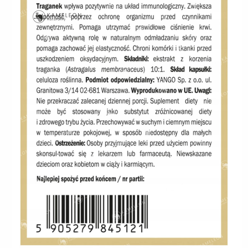 Yango TRAGANEK ekstrakt wsparcie: ODPORNOŚĆ CUKRZYCA CIŚNIENIE KRWI 100kaps