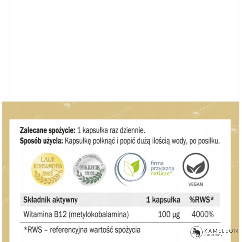 Yango WITAMINA B12 100ug METYLOKOBALAMINA wsparcie: UKŁAD NERWOWY 90kaps