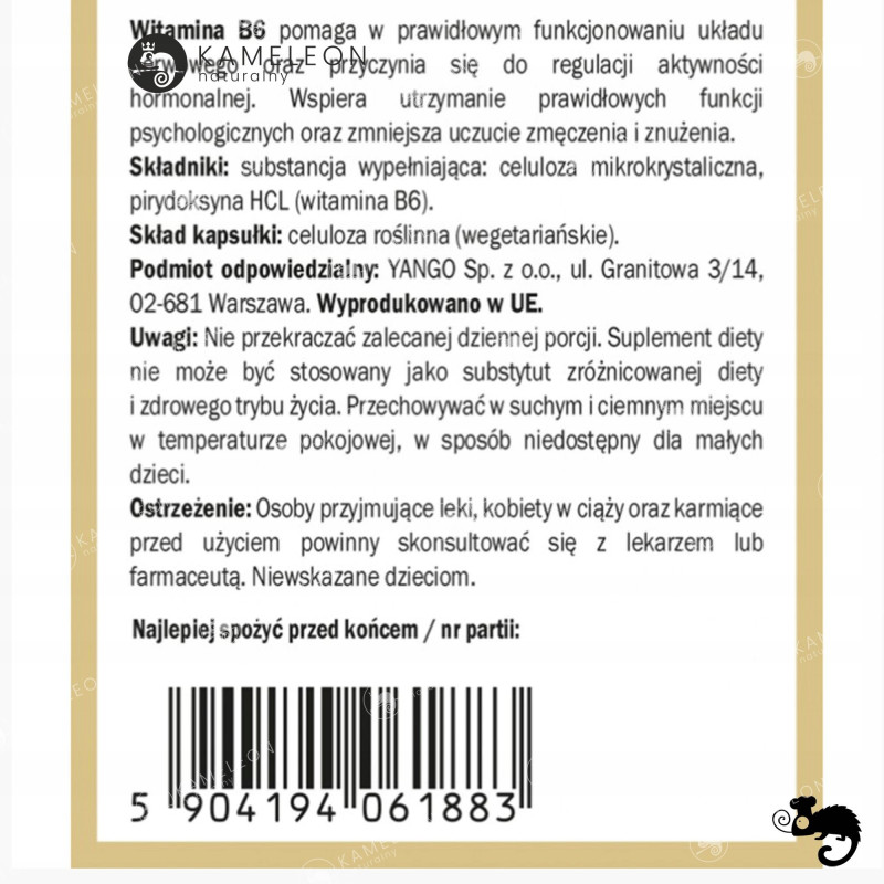 Yango WITAMINA B6 PIRYDOKSYNA 90k na UKŁAD NERWOWY