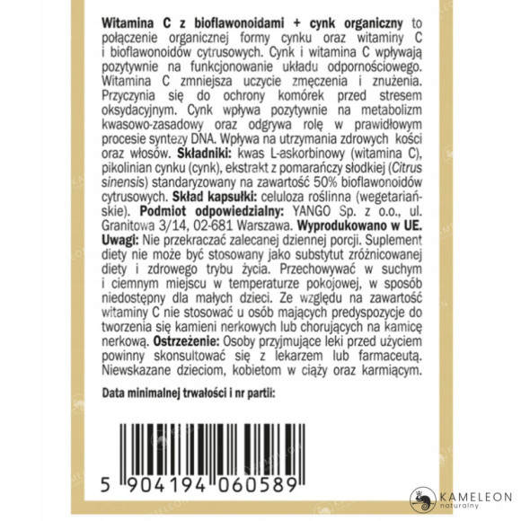 Yango WITAMINA C Z BIOFLAWONOIDAMI + BIOFLAWONOIDY + CYNK odporność 90kaps Yango WITAMINA C Z BIOFLAWONOIDAMI + BIOFLAWONOIDY + CYNK odporność 90kaps