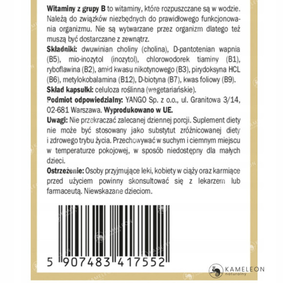 Yango WITAMINY B KOMPLEKS WITAMIN Z GRUPY B wysoka przyswajalność 90kaps Yango WITAMINY B KOMPLEKS WITAMIN Z GRUPY B wysoka przyswajalność 90kaps
