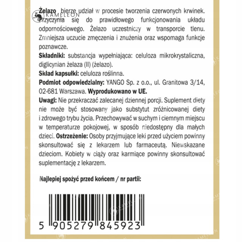Yango ŻELAZO 420mg Diglicynian wsparcie: CZERWONE KRWINKI HEMOGLOBINA 90kps