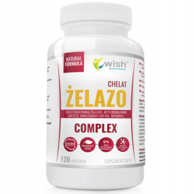 ŻELAZO CHELAT complex + WITAMINA C B9 B12 120kaps WISH
