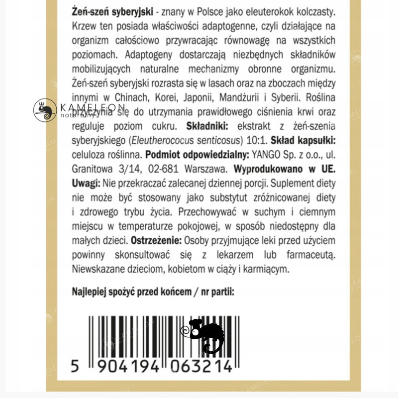 ŻEŃ-SZEŃ SYBERYJSKI ekstrakt Wsparcie: ODPORNOŚĆ PAMIĘĆ MÓZG 90kaps YANGO