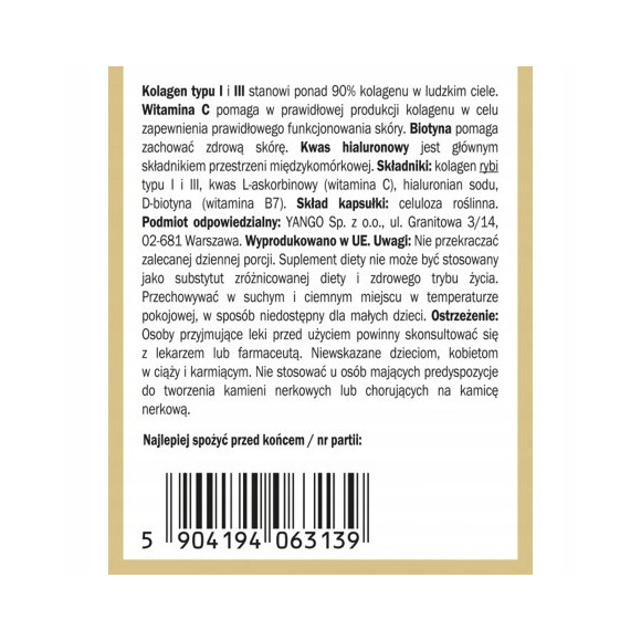 KOLAGEN ANTI-AGE 90kaps Yango KOLAGEN + BIOTYNA + KWAS HIALURONOWY + WIT C KOLAGEN ANTI-AGE 90kaps Yango KOLAGEN + BIOTYNA + KWAS HIALURONOWY + WIT C