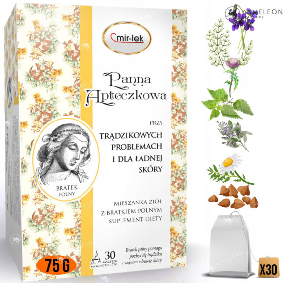 MIR-LEK PANNA APTECZKOWA wsparcie ZDROWA SKÓRA TRĄDZIK ŁADNA SKÓRA 30szt 75G MIR-LEK PANNA APTECZKOWA wsparcie ZDROWA SKÓRA TRĄDZIK ŁADNA SKÓRA 30szt 75G