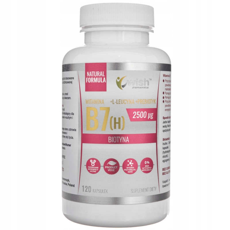 WITAMINA B7 2500mikrogram (H) BIOTYNA 120kaps WISH wsparcie SKÓRA WŁOSY PAZNOKCIE