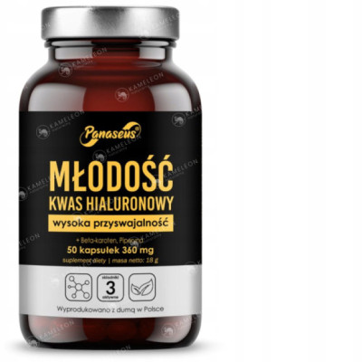 Yango KWAS HIALURONOWY MŁODOŚĆ 360mg wsparcie ZDROWE STAWY KOŚCI SKÓRA 50k