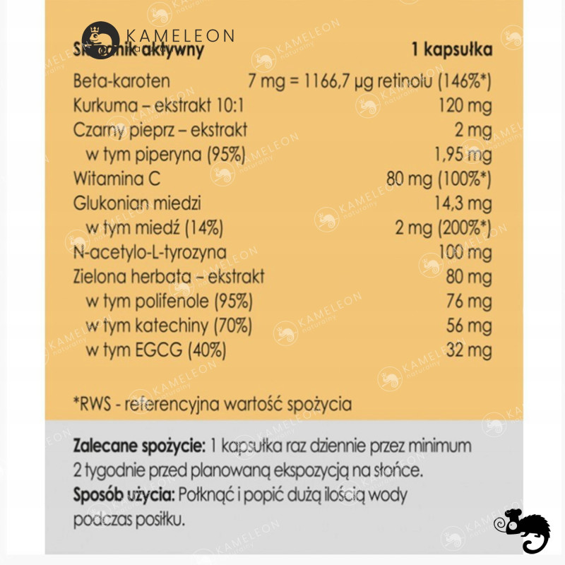 YANGO Panaseus ZDROWA OPALENIZNA 50kap Beta-Karoten Kurkuma Piperyna Wit. C