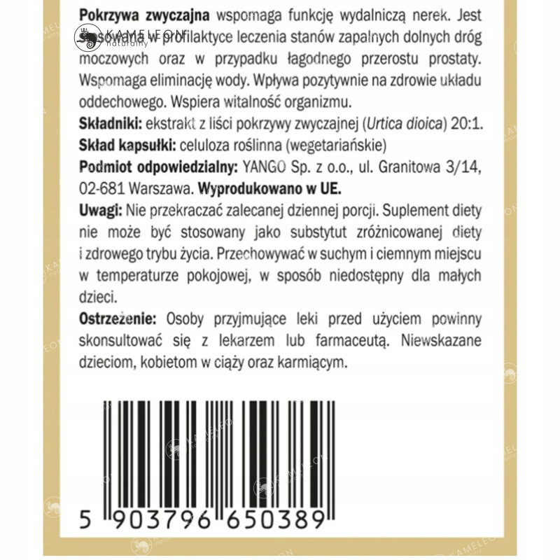 Yango POKRZYWA LIŚCIE ekstrakt 500mg 90kaps WITAMINY + MINERAŁY