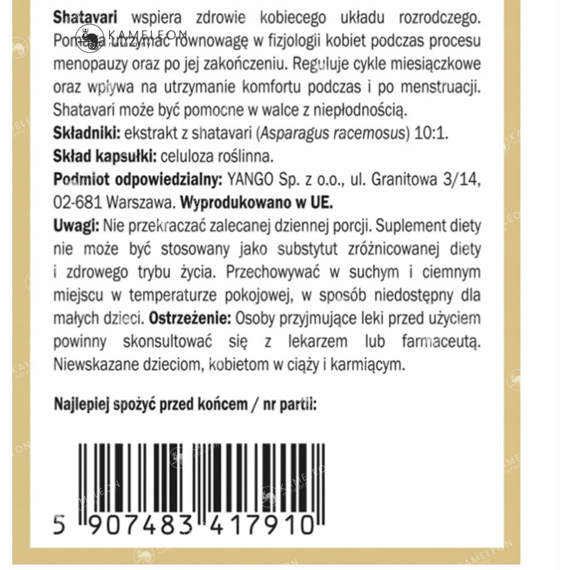 Yango SHATAVARI wsparcie: U. ROZRODCZY MENOPAUZA RÓWNOWAGA HORMONALNA 90kps