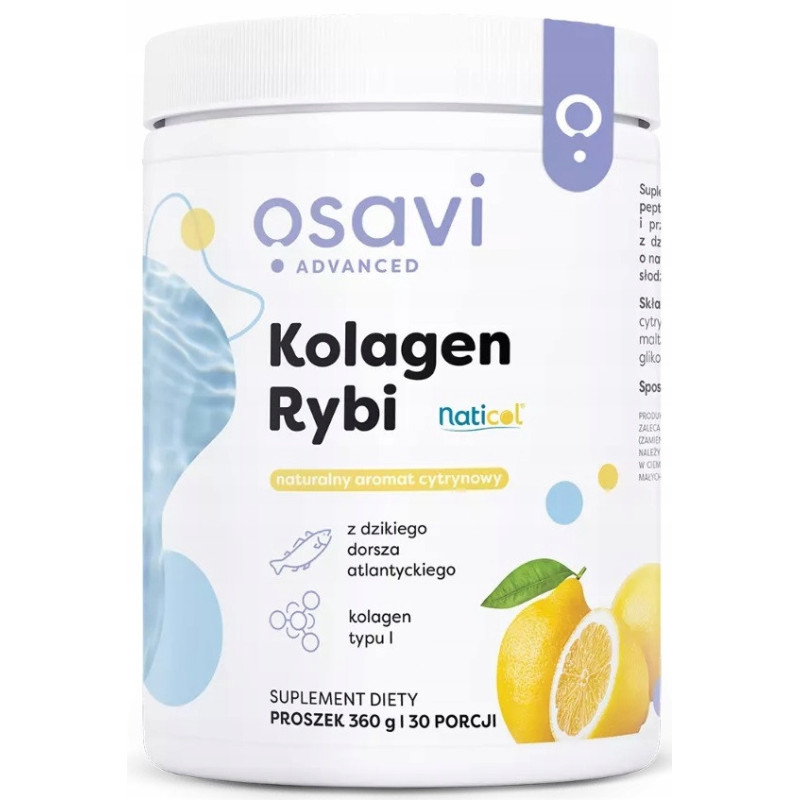 KOLAGEN RYBI NATICOL typu I Z DZIKIEGO DORSZA 360g 30prc OSAVI smak CYTRYNA