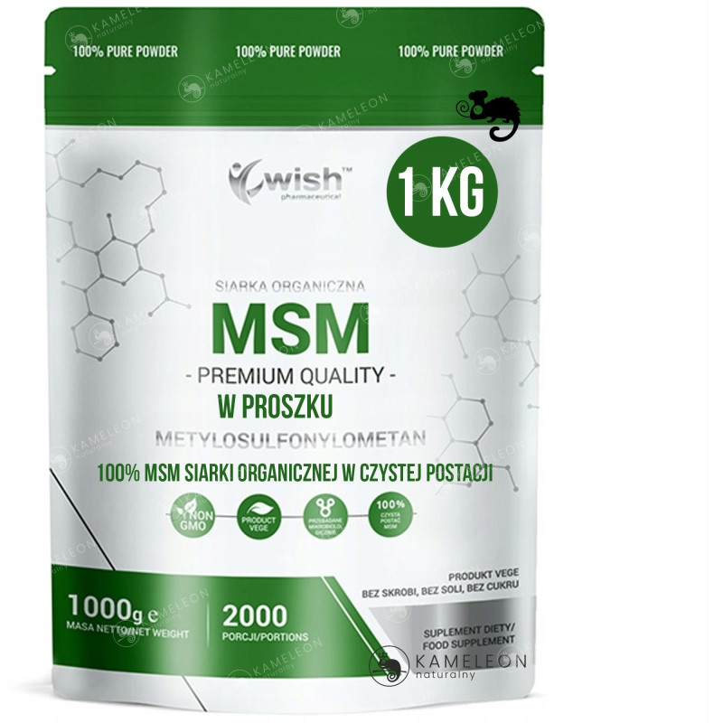 MSM SIARKA ORGANICZNA w proszku PROSZEK 1KG - WISH wsparcie STAWY MIĘŚNIE