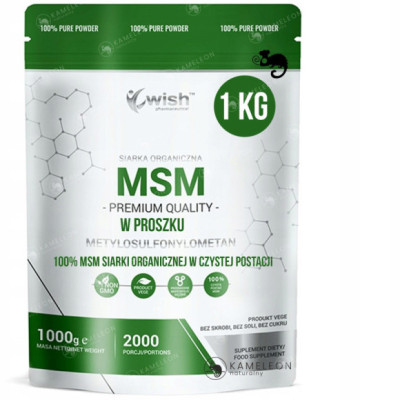 MSM SIARKA ORGANICZNA w proszku PROSZEK 1KG - WISH wsparcie STAWY MIĘŚNIE