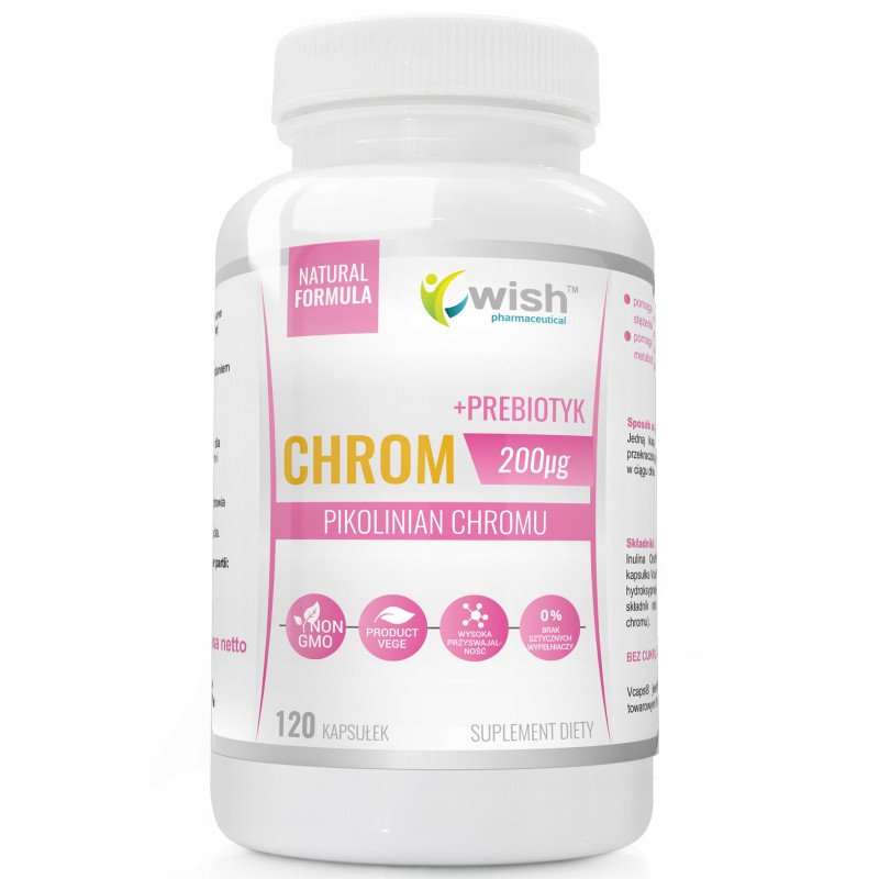 CHROM 200mcg + PREBIOTYK 120kps Wish wsparcie PRAWIDŁOWY CUKIER CHOLESTEROL