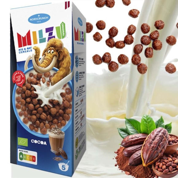 NORDCRUNCH MILZU! PŁATKI ŻYTNIO-OWSIANE KULKI KAKAOWE BIO