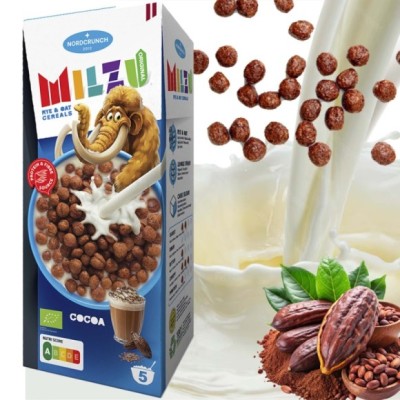 NORDCRUNCH MILZU! PŁATKI ŻYTNIO-OWSIANE KULKI KAKAOWE BIO