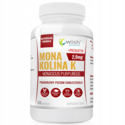 MONAKOLINA K Ryż czerwony + PREBIOTYK 60kaps WISH wsparcie CHOLESTEROL SERCE