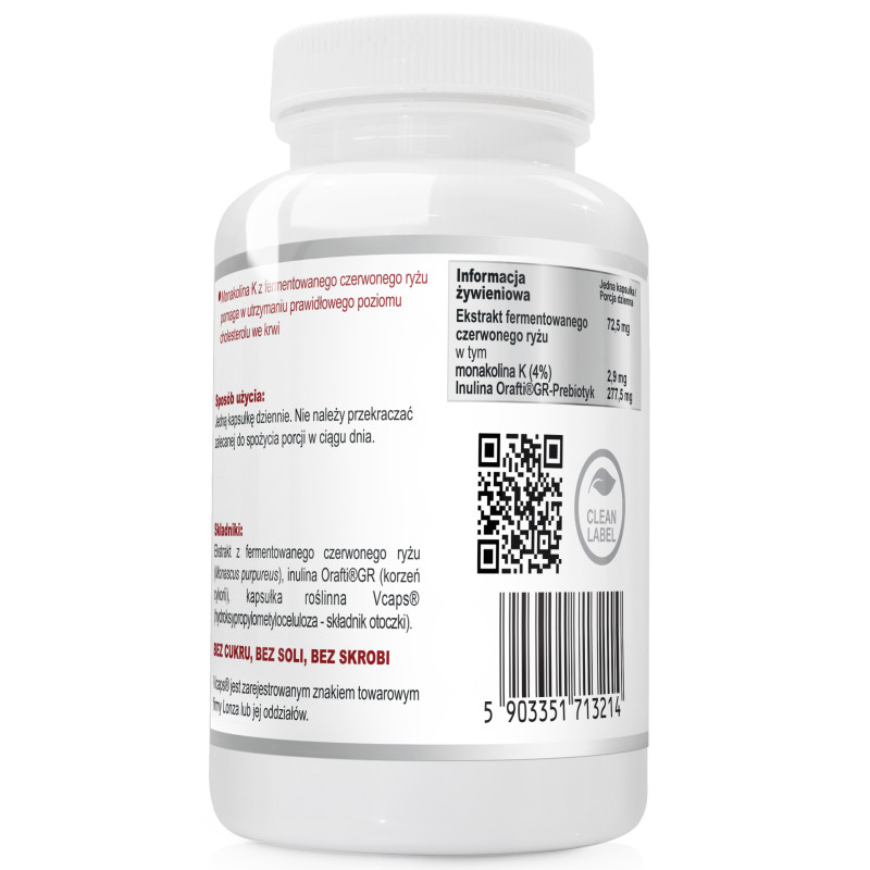 MONAKOLINA K Ryż czerwony + PREBIOTYK 60kaps WISH wsparcie CHOLESTEROL SERCE