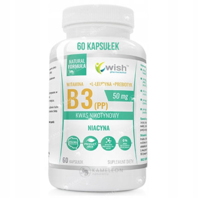 WITAMINA B3 50mg PP NIACYNA 60 kaps WISH wsparcie SKÓRA WŁOSY układ NERWOWY