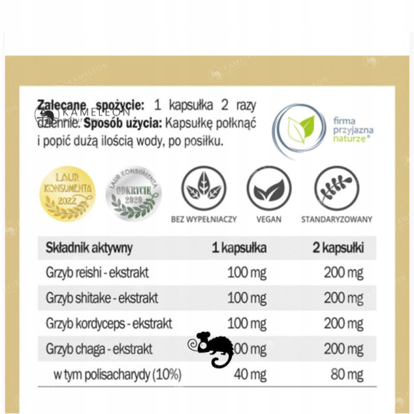 Yango APCC grzyby funkcjonalne REISHI SHITAKE CHAGA KORDYCEPS 50 kapsułek