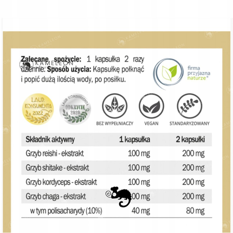 Yango APCC grzyby funkcjonalne REISHI SHITAKE CHAGA KORDYCEPS 50 kapsułek