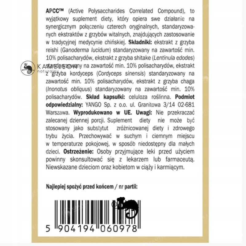 Yango APCC grzyby funkcjonalne REISHI SHITAKE CHAGA KORDYCEPS 50 kapsułek