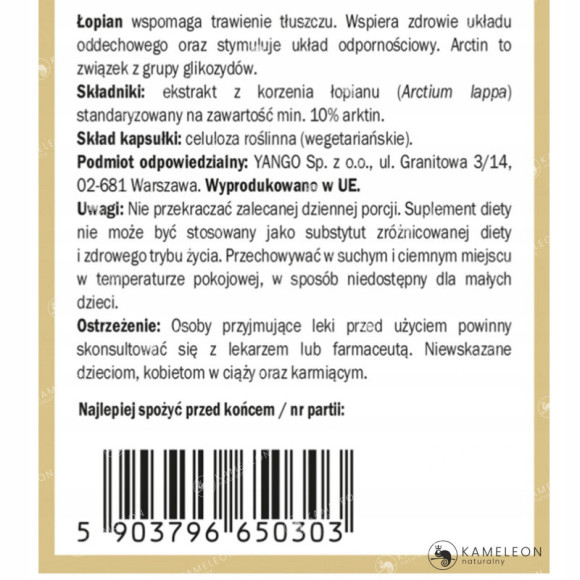 Yango ŁOPIAN KORZEŃ wsparcie: TRAWIENIE OCZYSZCZANIE Z TOKSYN SKÓRA 90kps Yango ŁOPIAN KORZEŃ wsparcie: TRAWIENIE OCZYSZCZANIE Z TOKSYN SKÓRA 90kps