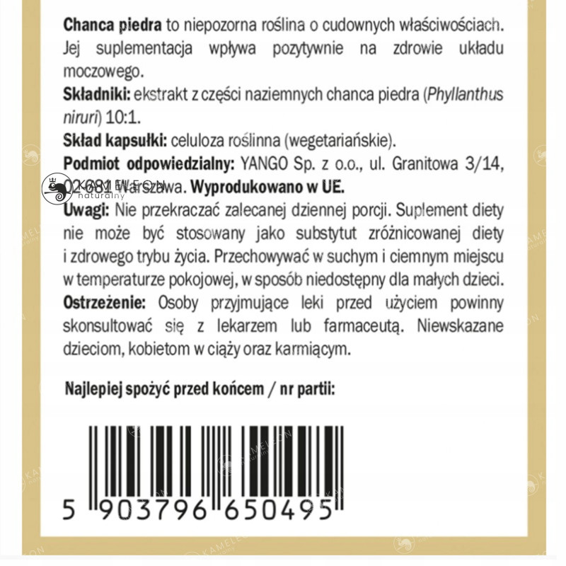 Yango CHANCA PIEDRA Ekstrakt wsparcie: UKŁAD MOCZOWY KAMICA NERKOWA 90kaps