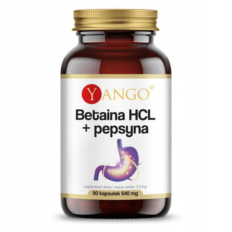 BETAINA HCL + PEPSYNA 90kp YANGO na niską zawartość kwasu solnego w żołądku