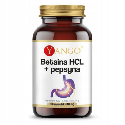 BETAINA HCL + PEPSYNA 90kp YANGO na niską zawartość kwasu solnego w żołądku