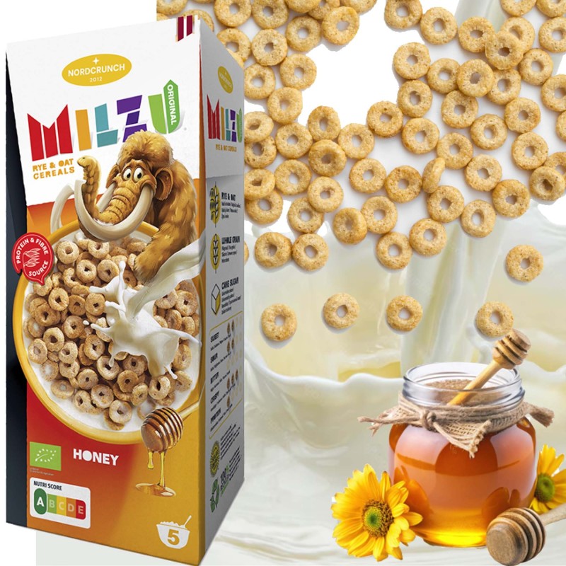 NORDCRUNCH MILZU! PŁATKI ŻYTNIO-OWSIANE KÓŁKA MIODOWE BIO