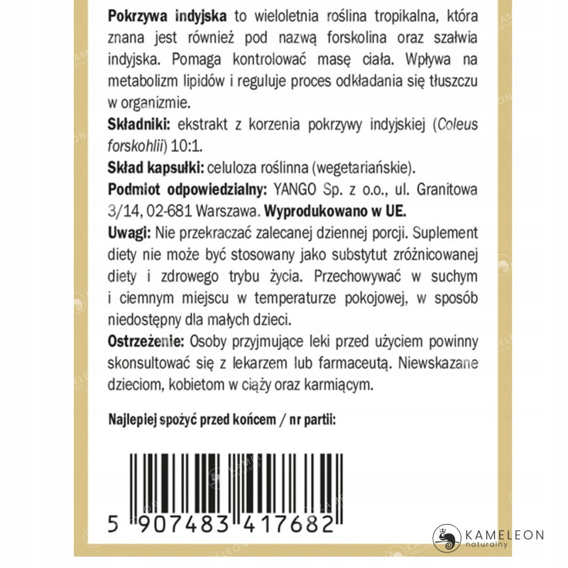 FORSKOLINA POKRZYWA INDYJSKA wsparcie: ODCHUDZANIE PRZEMIANA MATERII 90kaps