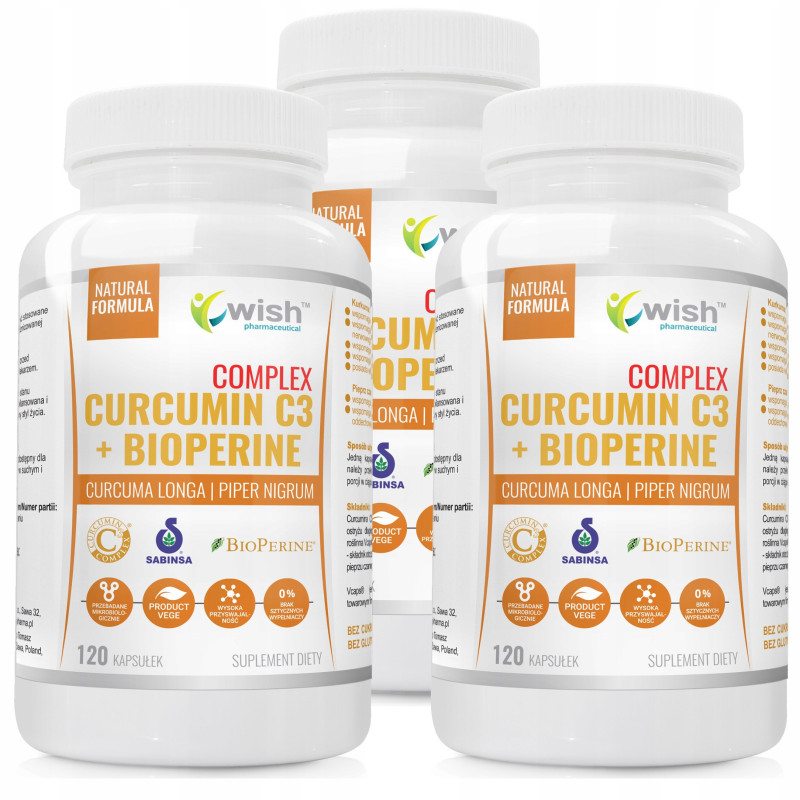 KURKUMINA Curcumin C3 + PIPERYNA 120kps KURKUMA PIEPRZ CZARNY ekstrakt WISH