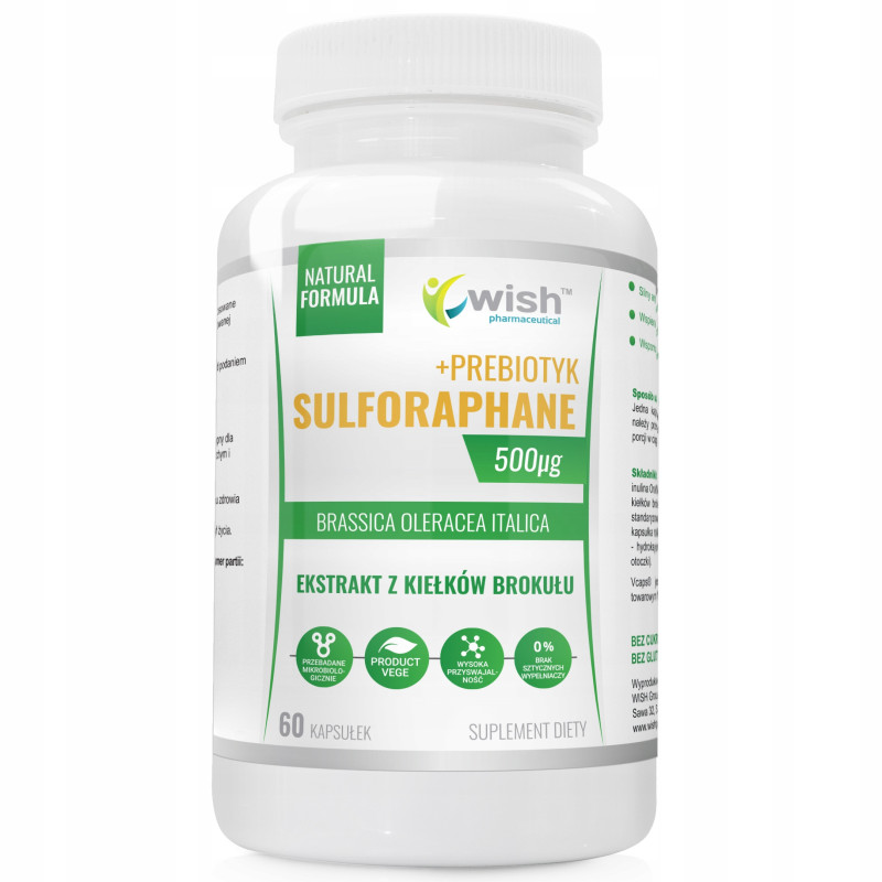 SULFORAFAN + PREBIOTYK KIEŁKI BROKUŁA Ekstrakt 500mikrogram 60kaps na 2 m-ce WISH