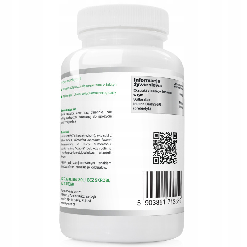 SULFORAFAN + PREBIOTYK KIEŁKI BROKUŁA Ekstrakt 500mikrogram 60kaps na 2 m-ce WISH
