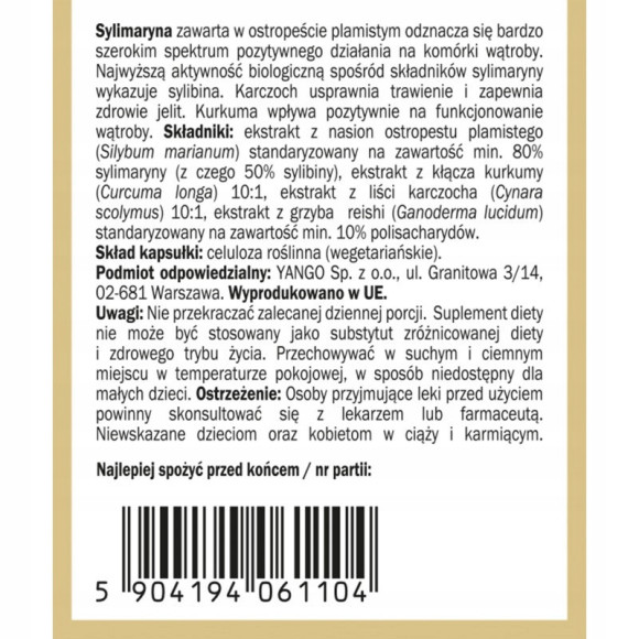 SYLIMARYNA ostropest plamisty 90kaps YANGO wsparcie: WĄTROBA UKŁ. POKARMOWY